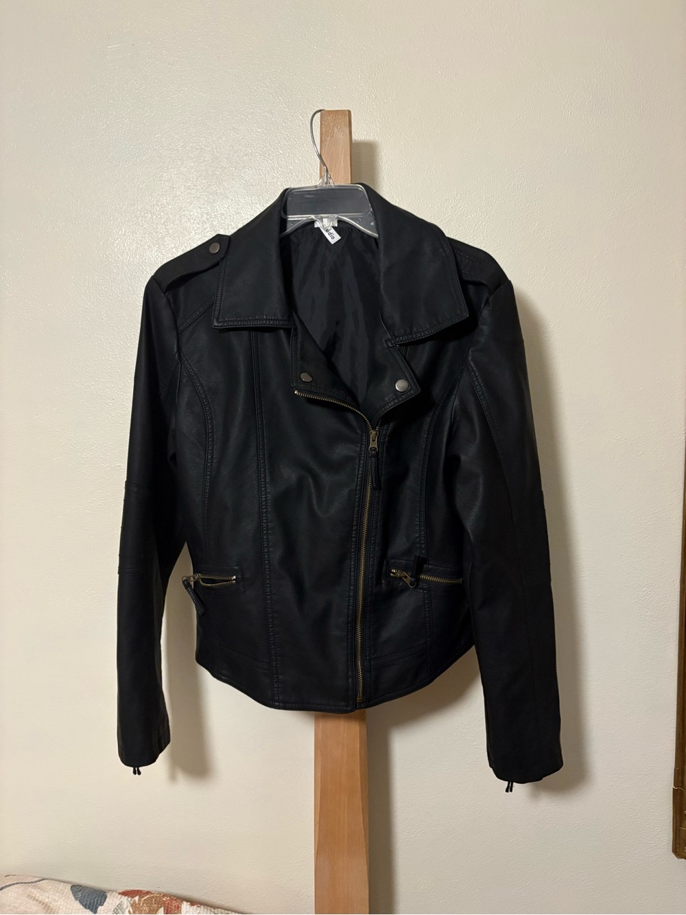 Women's Black Faux Leather Asymmetrical Zip Jacket
